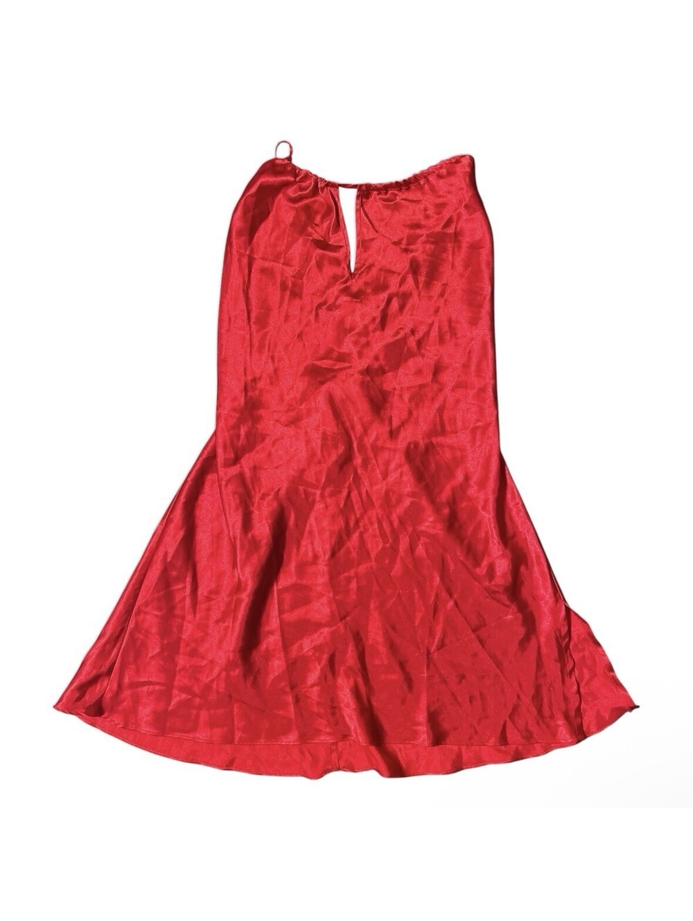 Vintage Avon Red Satin Halter Nightgown M Open Back Lingerie Slip Dress Y2K